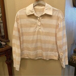EVERLANE Women Striped Organic Cotton Polo Long Sleeve Top Size Xsmall